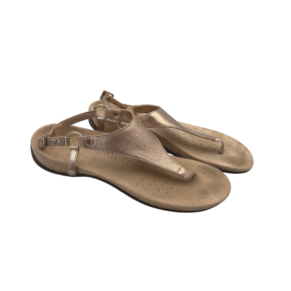 Vionic Kirra Rose Gold Metallic Leather Backstrap Sandals Size 8.5 Orthopedic